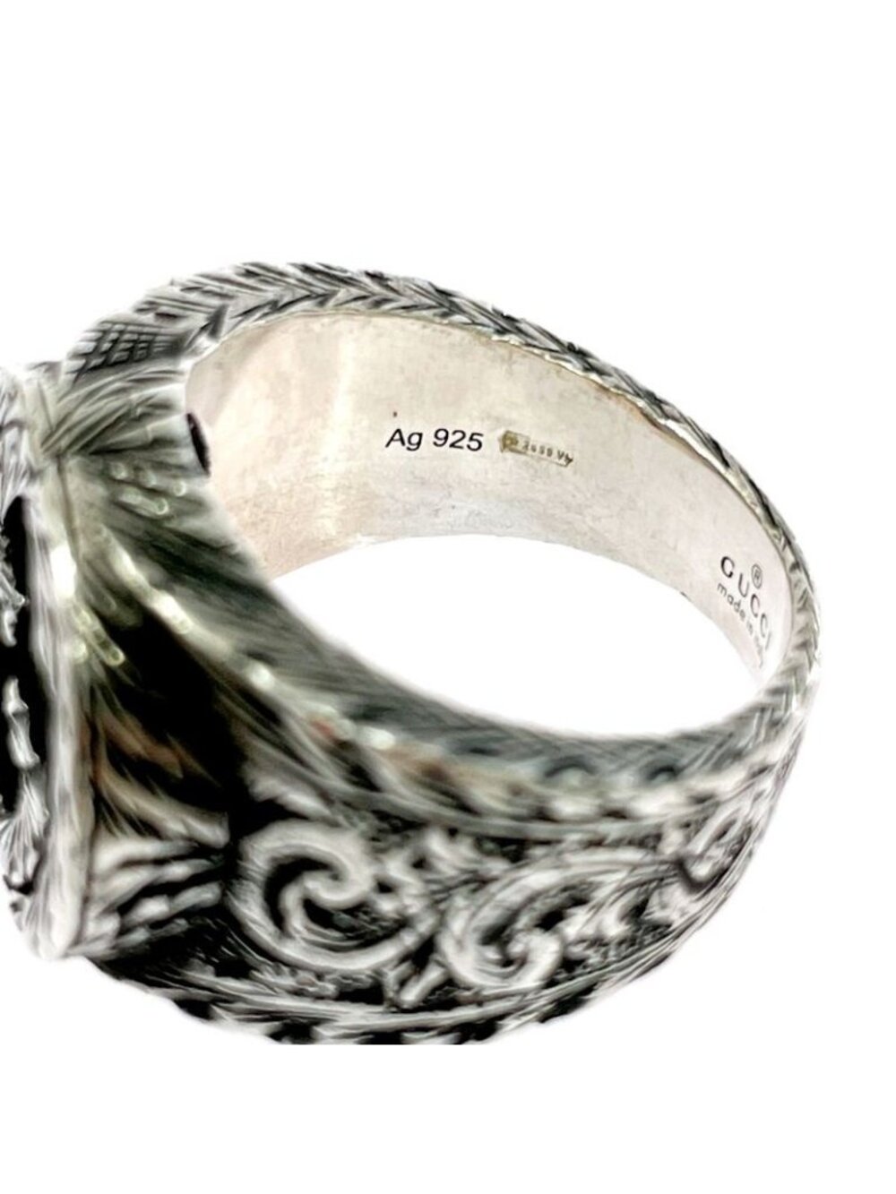 Gucci Silver Arabesque Interlocking Gring 925 Engraved Ring - Picture 6 of 8